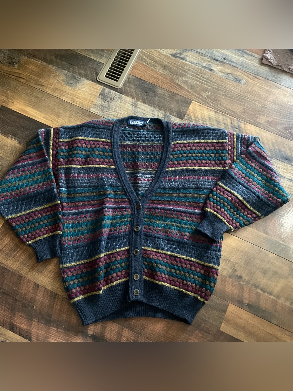Vintage Lands End Fair Isle Wool Blend Woodsy Cardigan Sweater M